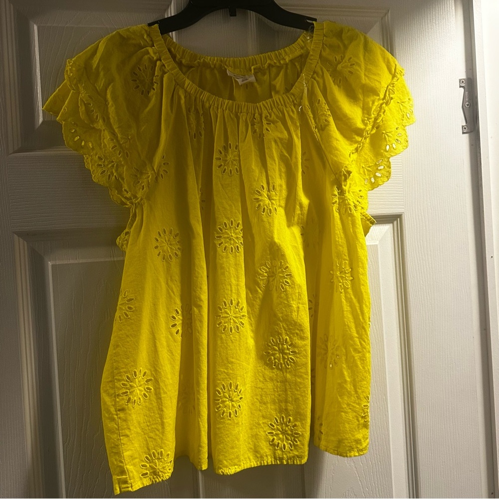a.n.a Yellow Flutter Sleeve Blouse Ruffled Relaxed